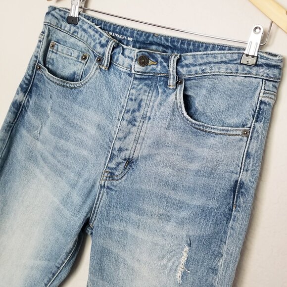 Six Week Residency Men's 32 Slim Straight Leg Jeans Distressed Light Blue $240 - Picture 5 of 16